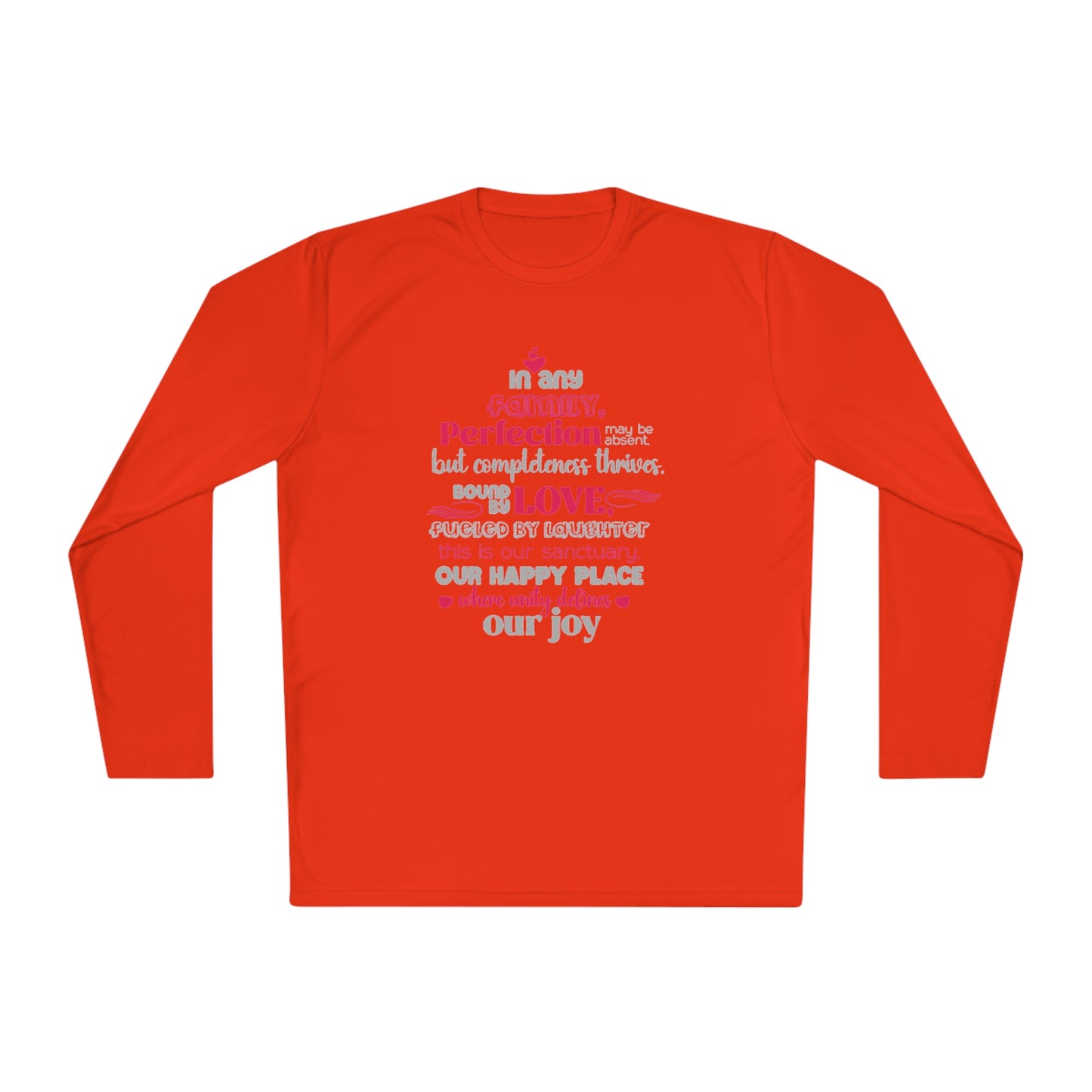 Explore the versatility of the Completeness Defined With Unisex Lightweight Long Sleeve Tee with mockups showcasing a range of vibrant colors and sizes, paired with typography designs inspired by the profound love within families.