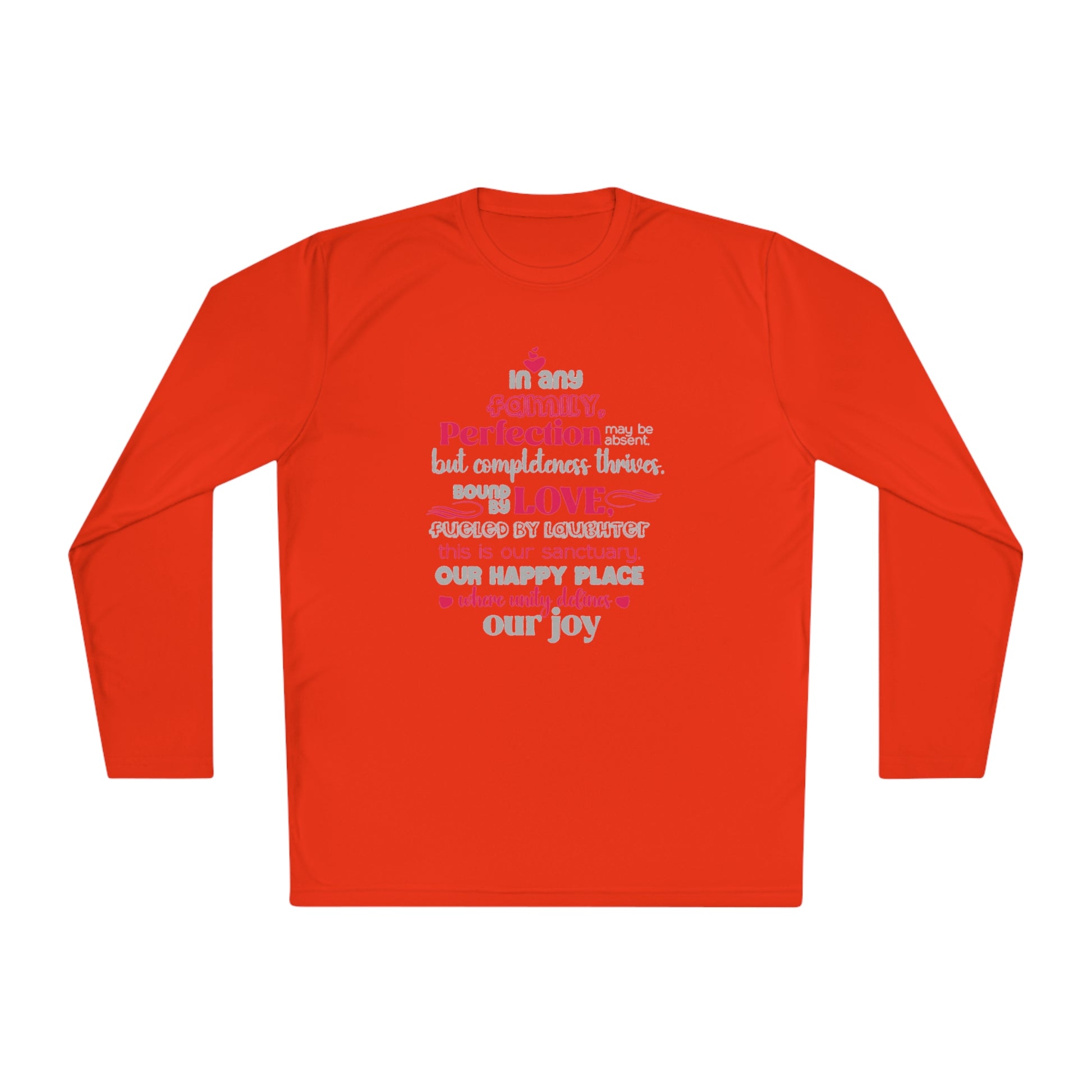 Explore the versatility of the Completeness Defined With Unisex Lightweight Long Sleeve Tee with mockups showcasing a range of vibrant colors and sizes, paired with typography designs inspired by the profound love within families.