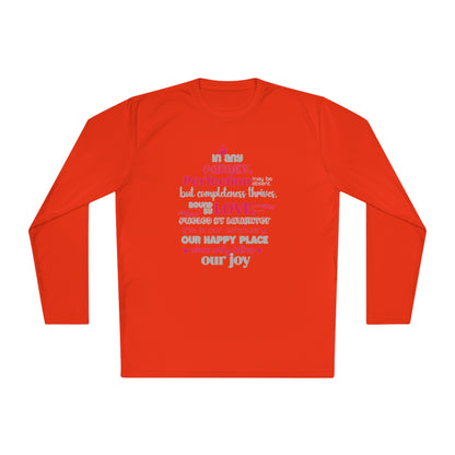 Explore the versatility of the Completeness Defined With Unisex Lightweight Long Sleeve Tee with mockups showcasing a range of vibrant colors and sizes, paired with typography designs inspired by the profound love within families.