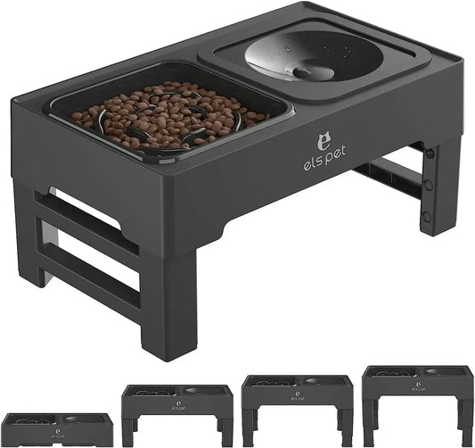 Adjustable Elevated Food and Water Bowl for Pets, Enhance your pet's mealtime with our adjustable food and water bowl. Features slow feeder design, anti-slip pads, and adjustable heights for all life stages