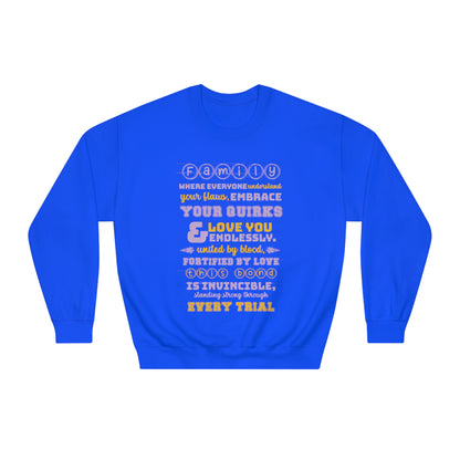 Different Sizes And Typography Design Based On The Quote Related To Family Bonding View of Product Embrace the Bond - Unisex DryBlend® Crewneck Sweatshirt In Royal Color