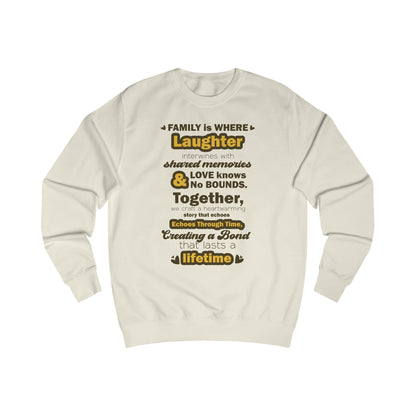 Front view of Eternal Bonds - Unisex Typography Sweatshirt in Vanilla Milkshake featuring a typography design capturing the essence of familial love and unity.