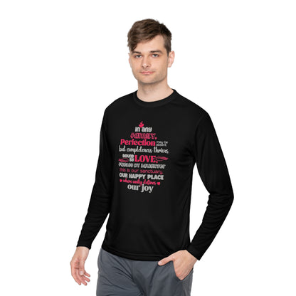 Explore the versatility of the Completeness Defined With Unisex Lightweight Long Sleeve Tee with mockups showcasing a range of vibrant colors and sizes, paired with typography designs inspired by the profound love within families.