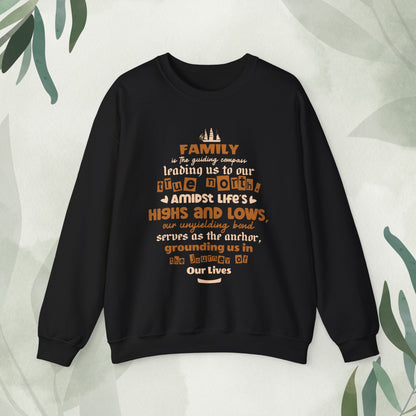 "Witness the Guided by Family - Unisex Heavy Blend™ Crewneck Sweatshirt in a myriad of colors and sizes, each adorned with a typography design reflecting the enduring strength and unity found in family connections."