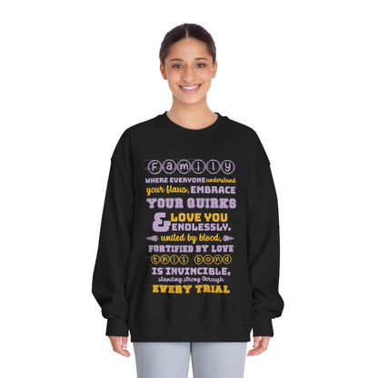 Different Sizes And Typography Design Based On The Quote Related To Family Bonding View of Product Embrace the Bond - Unisex DryBlend® Crewneck Sweatshirt With Black Color