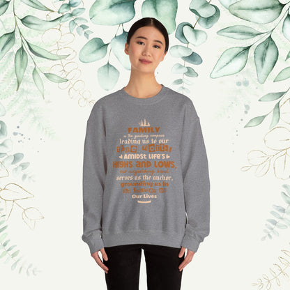 "Witness the Guided by Family - Unisex Heavy Blend™ Crewneck Sweatshirt in a myriad of colors and sizes, each adorned with a typography design reflecting the enduring strength and unity found in family connections."