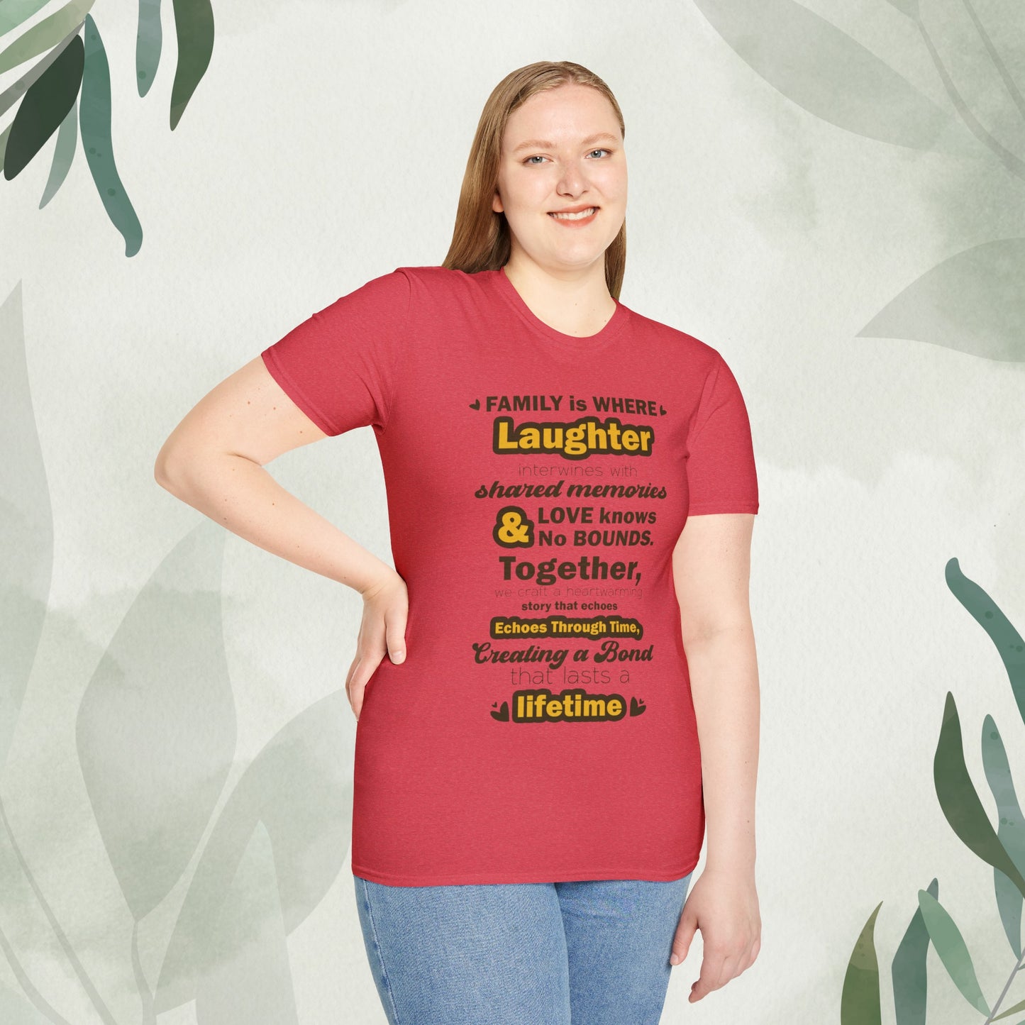 "Discover the Crafting Lasting Family Bonds With Unisex Softstyle T-Shirt in various color options and sizes, featuring typography designs that beautifully convey the unique bond and understanding shared among family members."