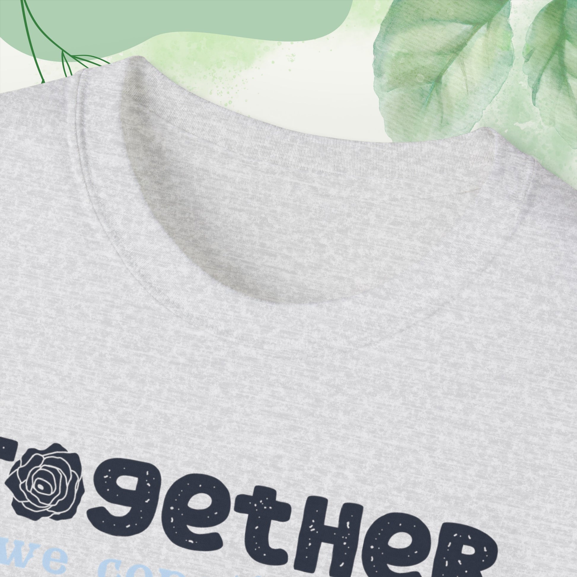 "A collection of mockups showcasing the Thrive Together With Unisex Ultra Cotton Tee in various sizes and colors, accompanied by a typography design inspired by the enduring unity of family."