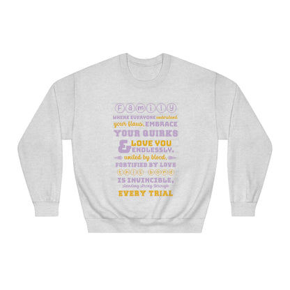 Different Sizes And Typography Design Based On The Quote Related To Family Bonding View of Product Embrace the Bond - Unisex DryBlend® Crewneck Sweatshirt In White Color