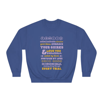 Different Sizes And Typography Design Based On The Quote Related To Family Bonding View of Product Embrace the Bond - Unisex DryBlend® Crewneck Sweatshirt In Navy Color