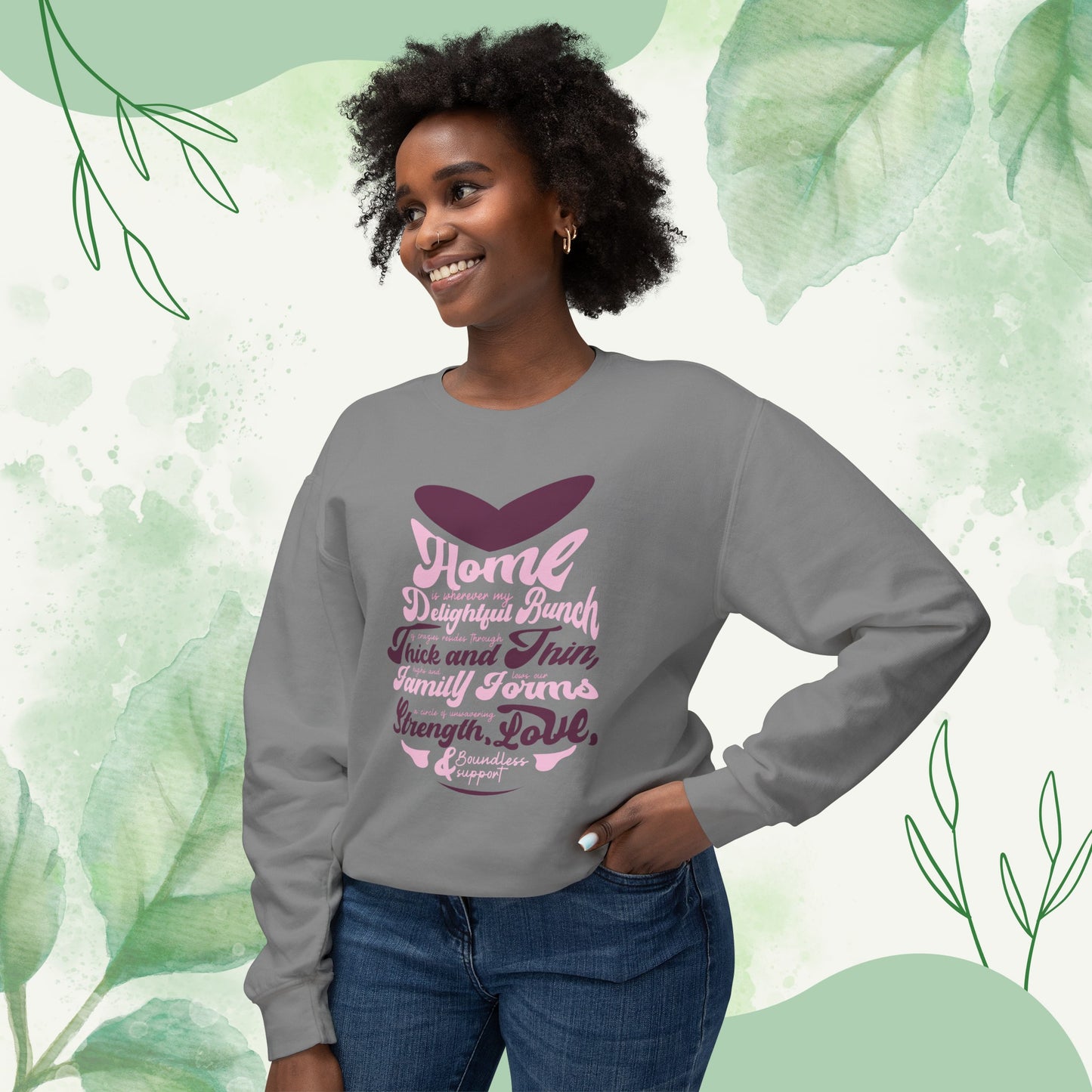 Visualization of Product Comfort and Style with Our Unisex Lightweight Crewneck Sweatshirt With White, Ivory, Yam, Espresso, Butter, Pepper, Grey, Chalky Mint, Hydrangea, Blue Jean, Black, Crimson Colors in Multiple Sizes And Typography Design Based On Th