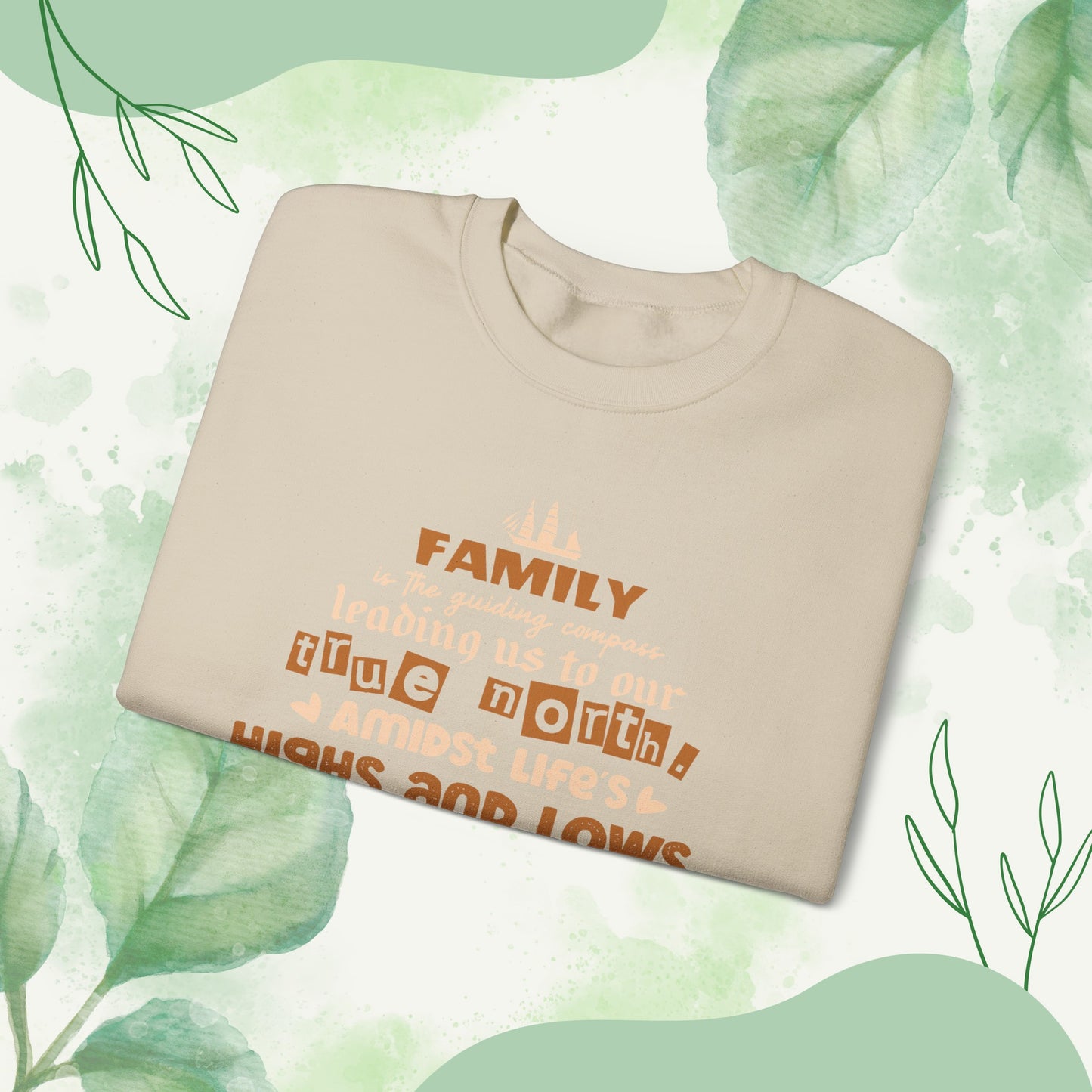 "Witness the Guided by Family - Unisex Heavy Blend™ Crewneck Sweatshirt in a myriad of colors and sizes, each adorned with a typography design reflecting the enduring strength and unity found in family connections."