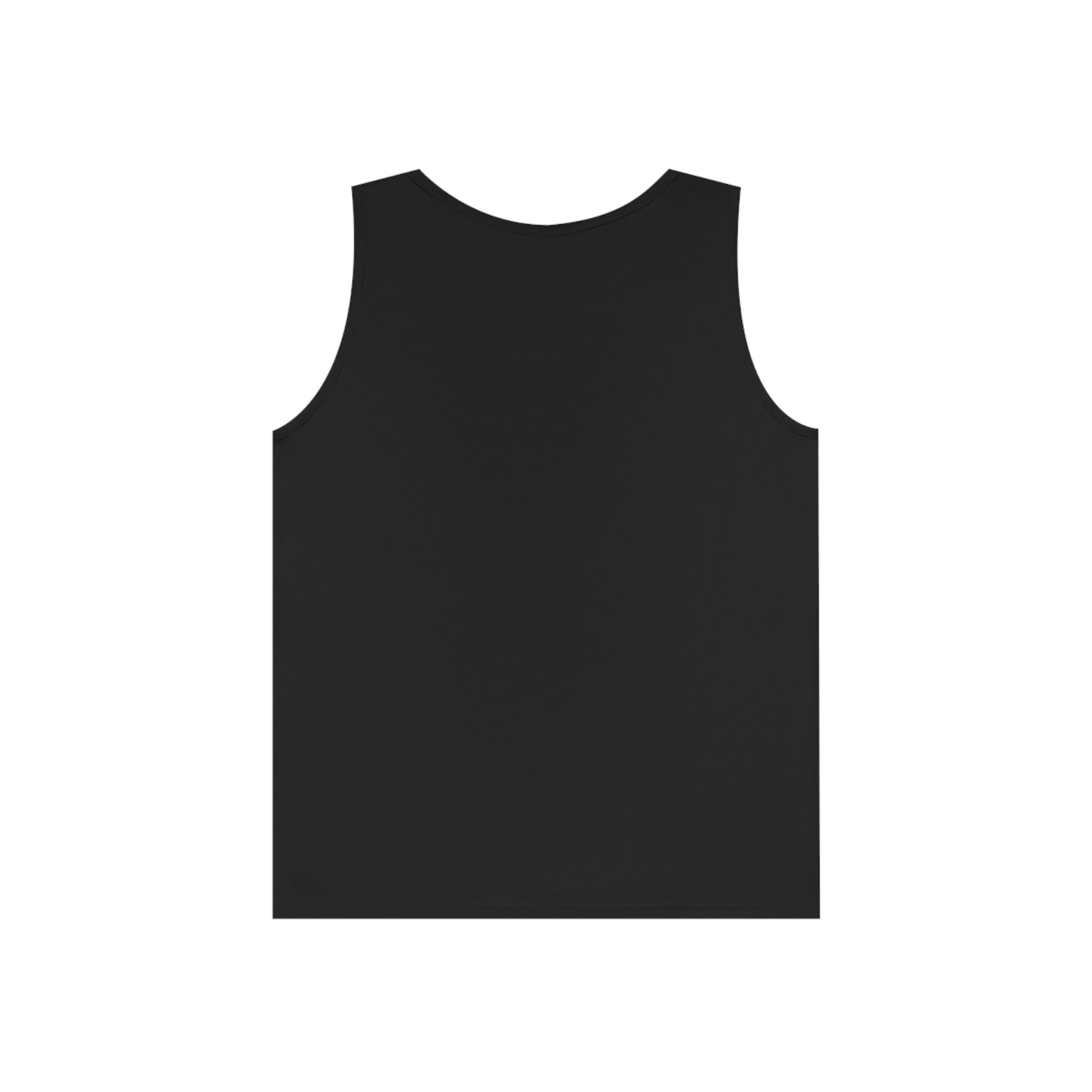 Back view mockup of black tank top showcasing quote typography design