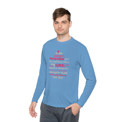 Explore the versatility of the Completeness Defined With Unisex Lightweight Long Sleeve Tee with mockups showcasing a range of vibrant colors and sizes, paired with typography designs inspired by the profound love within families.