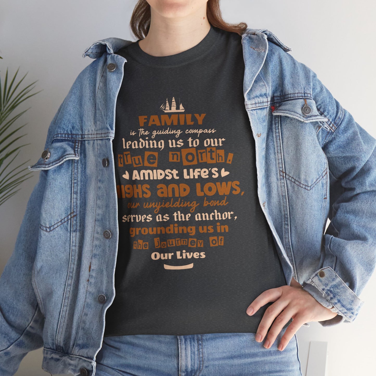 "Witness the Anchor of Unyielding Bond - Unisex Heavy Cotton Tee in different colors and sizes, featuring a typography design that encapsulates the warmth and love found within family relationships."