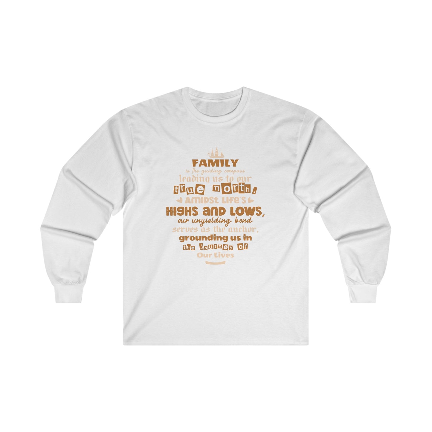 Visual representation of the Comfort and Style with Our Unisex Ultra Cotton Long Sleeve Tee, featuring a variety of colors and sizes, adorned with a typography design inspired by the enduring bond of family."