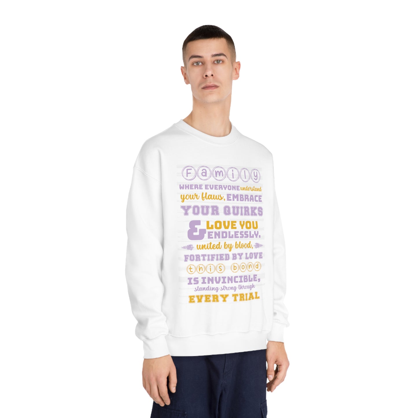 Different Sizes And Typography Design Based On The Quote Related To Family Bonding View of Product Embrace the Bond - Unisex DryBlend® Crewneck Sweatshirt In Ash Color