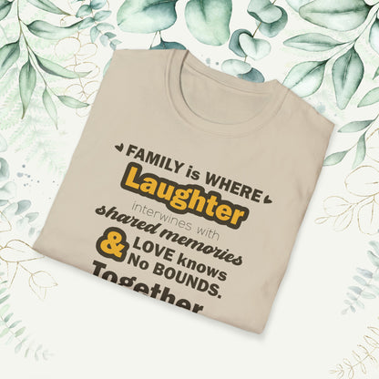 "Discover the Crafting Lasting Family Bonds With Unisex Softstyle T-Shirt in various color options and sizes, featuring typography designs that beautifully convey the unique bond and understanding shared among family members."