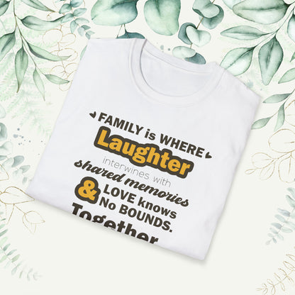 "Discover the Crafting Lasting Family Bonds With Unisex Softstyle T-Shirt in various color options and sizes, featuring typography designs that beautifully convey the unique bond and understanding shared among family members."