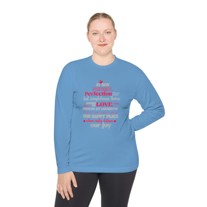 Explore the versatility of the Completeness Defined With Unisex Lightweight Long Sleeve Tee with mockups showcasing a range of vibrant colors and sizes, paired with typography designs inspired by the profound love within families.