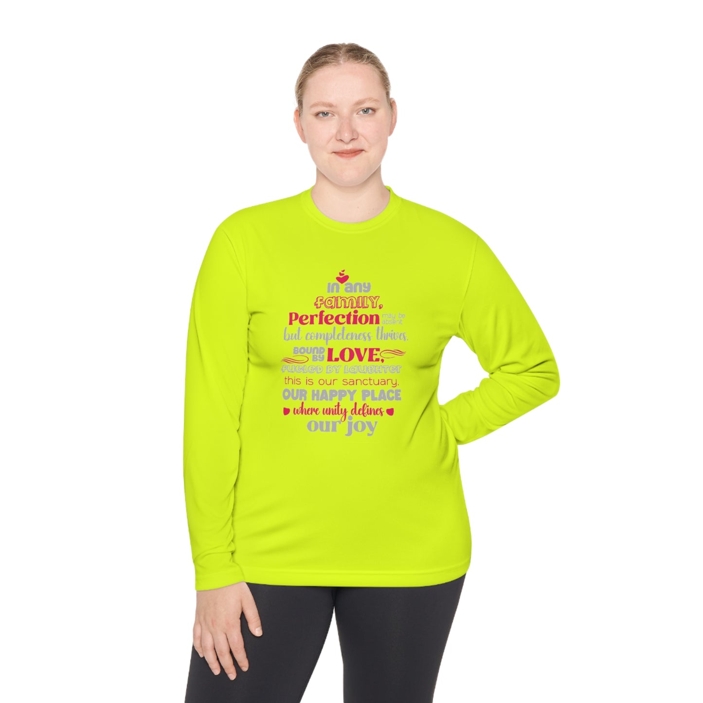 Explore the versatility of the Completeness Defined With Unisex Lightweight Long Sleeve Tee with mockups showcasing a range of vibrant colors and sizes, paired with typography designs inspired by the profound love within families.