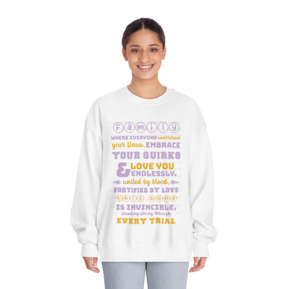 Different Sizes And Typography Design Based On The Quote Related To Family Bonding View of Product Embrace the Bond - Unisex DryBlend® Crewneck Sweatshirt In White Color