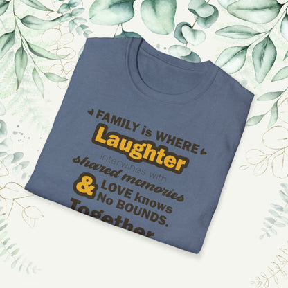 "Discover the Crafting Lasting Family Bonds With Unisex Softstyle T-Shirt in various color options and sizes, featuring typography designs that beautifully convey the unique bond and understanding shared among family members."