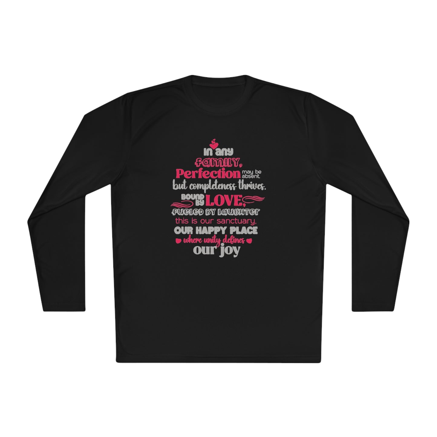 Explore the versatility of the Completeness Defined With Unisex Lightweight Long Sleeve Tee with mockups showcasing a range of vibrant colors and sizes, paired with typography designs inspired by the profound love within families.