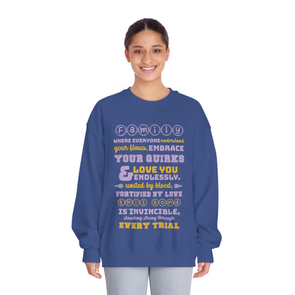 Different Sizes And Typography Design Based On The Quote Related To Family Bonding View of Product Embrace the Bond - Unisex DryBlend® Crewneck Sweatshirt In Navy Color