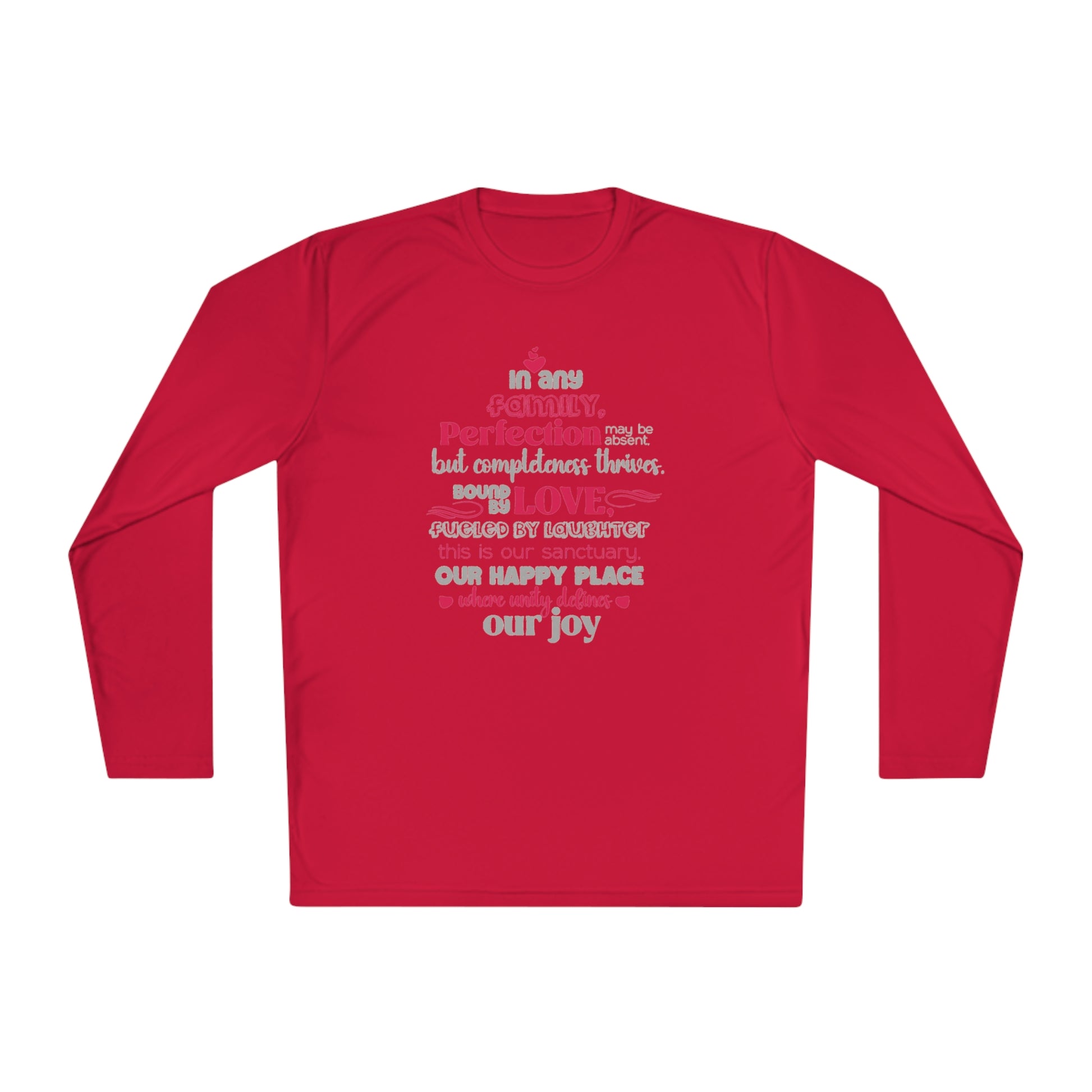 Explore the versatility of the Completeness Defined With Unisex Lightweight Long Sleeve Tee with mockups showcasing a range of vibrant colors and sizes, paired with typography designs inspired by the profound love within families.