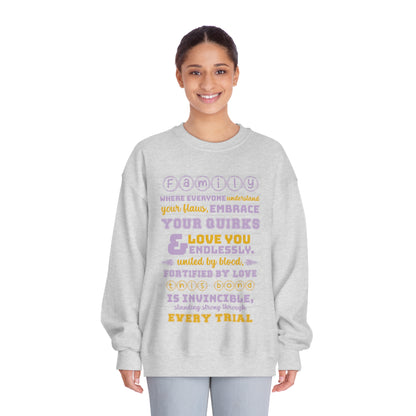 Different Sizes And Typography Design Based On The Quote Related To Family Bonding View of Product Embrace the Bond - Unisex DryBlend® Crewneck Sweatshirt in Ash Color