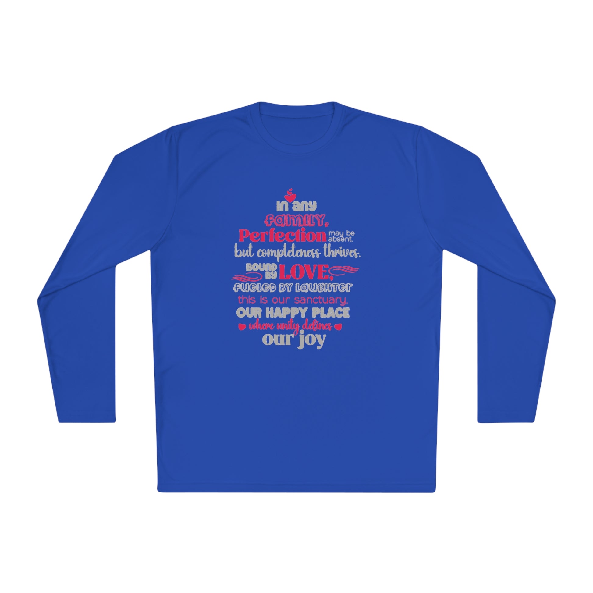 Explore the versatility of the Completeness Defined With Unisex Lightweight Long Sleeve Tee with mockups showcasing a range of vibrant colors and sizes, paired with typography designs inspired by the profound love within families.