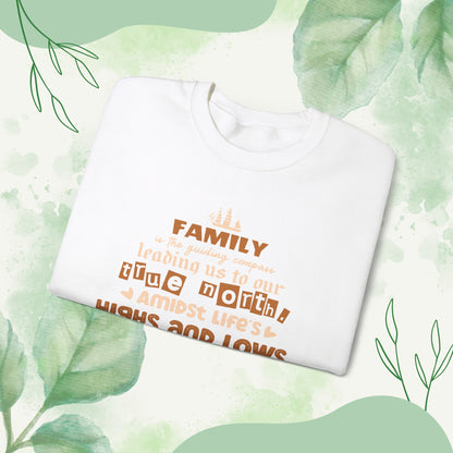 "Witness the Guided by Family - Unisex Heavy Blend™ Crewneck Sweatshirt in a myriad of colors and sizes, each adorned with a typography design reflecting the enduring strength and unity found in family connections."