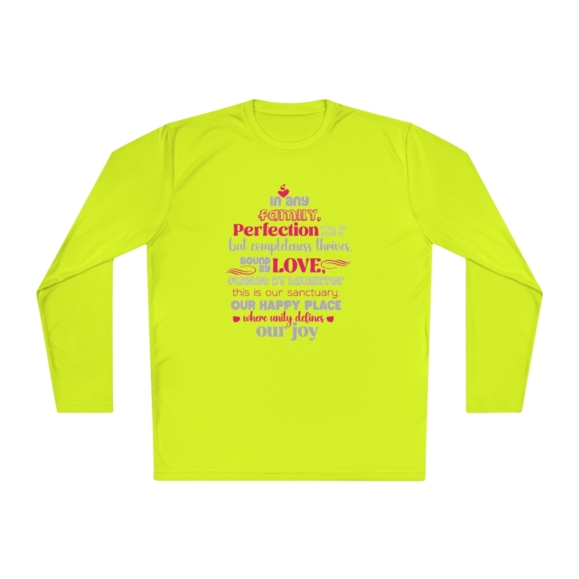 Explore the versatility of the Completeness Defined With Unisex Lightweight Long Sleeve Tee with mockups showcasing a range of vibrant colors and sizes, paired with typography designs inspired by the profound love within families.