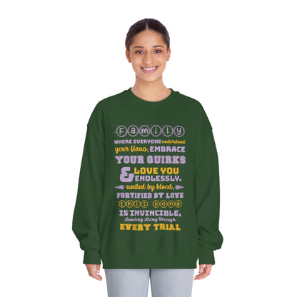 Different Sizes And Typography Design Based On The Quote Related To Family Bonding View of Product Embrace the Bond - Unisex DryBlend® Crewneck Sweatshirt Forest Green Color