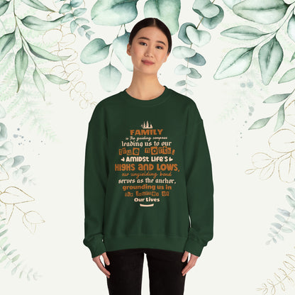 "Witness the Guided by Family - Unisex Heavy Blend™ Crewneck Sweatshirt in a myriad of colors and sizes, each adorned with a typography design reflecting the enduring strength and unity found in family connections."