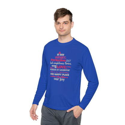 Explore the versatility of the Completeness Defined With Unisex Lightweight Long Sleeve Tee with mockups showcasing a range of vibrant colors and sizes, paired with typography designs inspired by the profound love within families.