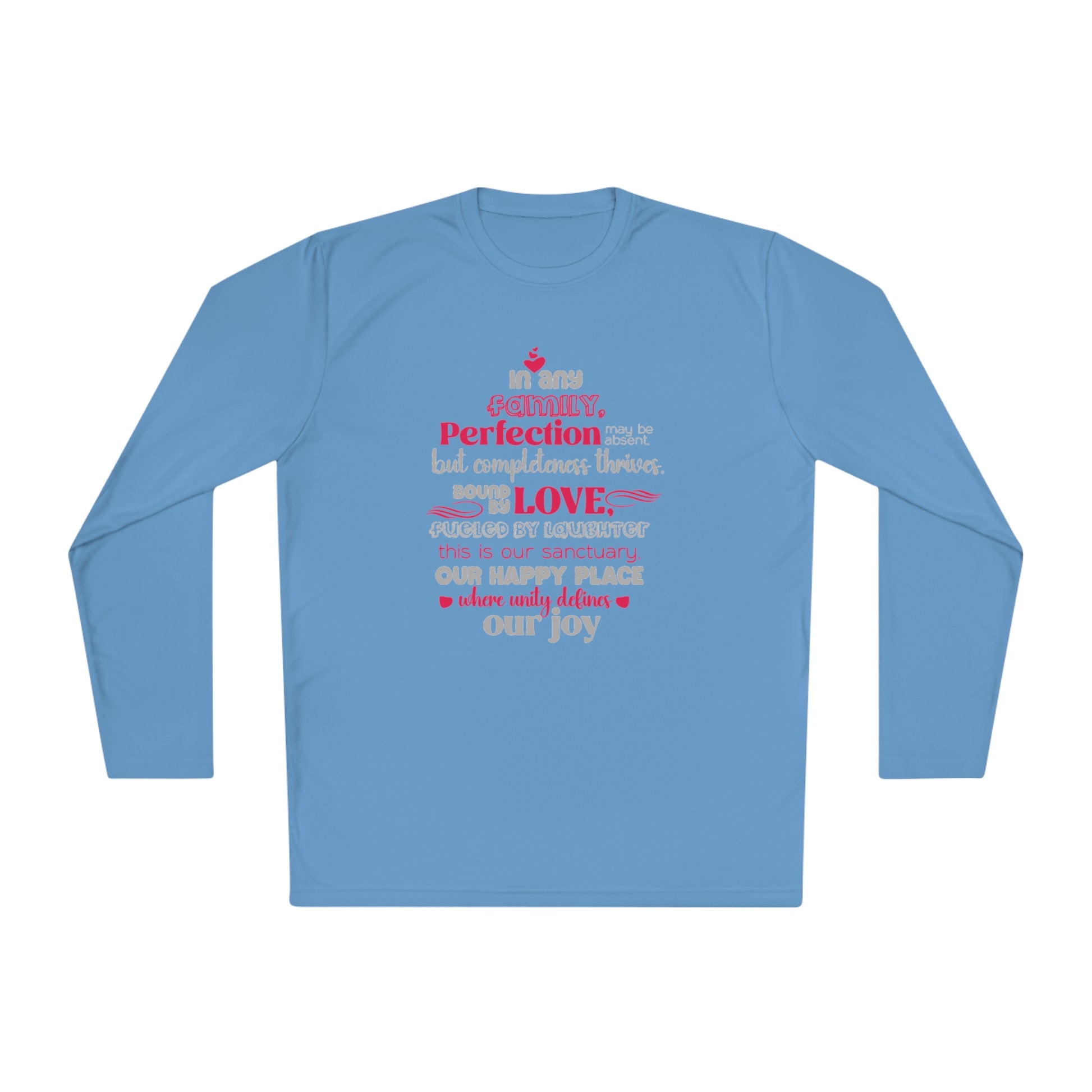 Explore the versatility of the Completeness Defined With Unisex Lightweight Long Sleeve Tee with mockups showcasing a range of vibrant colors and sizes, paired with typography designs inspired by the profound love within families.