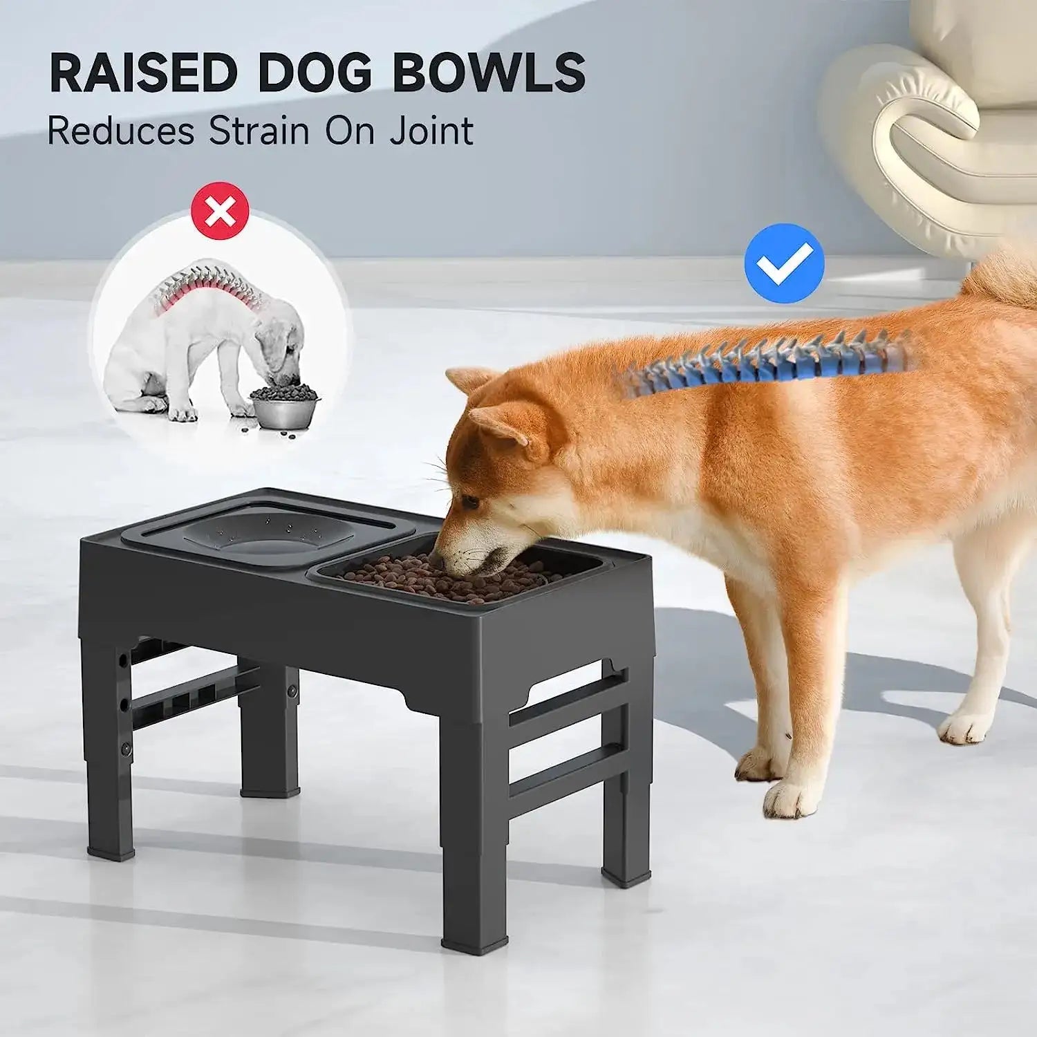 Adjustable Elevated Food and Water Bowl for Pets, Enhance your pet's mealtime with our adjustable food and water bowl. Features slow feeder design, anti-slip pads, and adjustable heights for all life stages