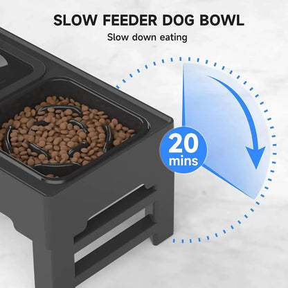 Adjustable Elevated Food and Water Bowl for Pets, Enhance your pet's mealtime with our adjustable food and water bowl. Features slow feeder design, anti-slip pads, and adjustable heights for all life stages